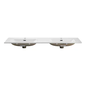 Wasbak inbouw LARGO 140 cm dubbele wastafel keramiek glanzend wit