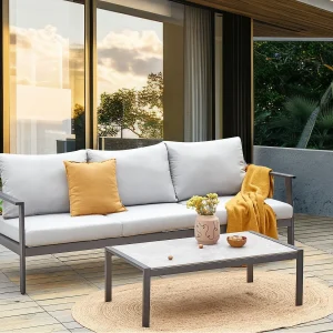 Tuin loungebank 3-zitter KIATO Metaal Lichtgrijs