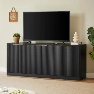 Dressoir met golvend patroon en 6 deuren – Zwart 170 x 40 x 70,5 cm