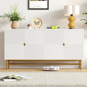 Dressoir met reliëfstructuur en 4 deuren, wit 160 x 40 x 82 cm