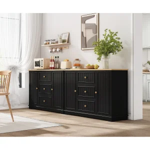 Dressoir met 3 lades en koelkastdeuren, zwart