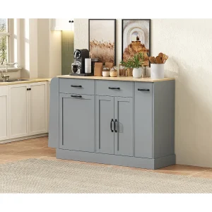 Dressoir met lades, deuren en kruidenrek – Grijs MDF-hout Dressoir met lades, deuren en kruidenrek – Grijs MDF-hout