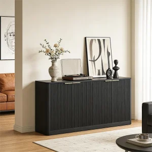 Dressoir met 4 deuren, 150x40x70,5 cm, voor keuken, slaapkamer en hal – Zwart Dressoir met 4 deuren, 150x40x70,5 cm, voor keuken, slaapkamer en hal – Zwart