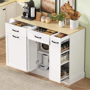 Dressoir met lades, deuren en kruidenrek – Wit MDF-hout Dressoir met lades, deuren en kruidenrek – Wit MDF-hout