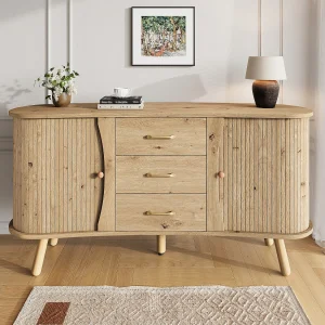 Erwtvormig dressoir met 2 schuifdeuren en 3 lades, houtlook