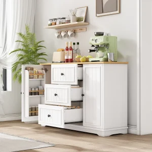 Dressoir met 3 lades en koelkastdeuren, wit