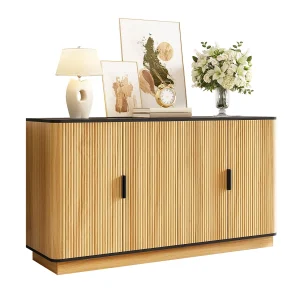Dressoir met 4 deuren – 139x40x75 cm – Golvend patroon – Houtlook afwerking – Spaanplaten – Natuurlijk Dressoir met 4 deuren – 139x40x75 cm – Golvend patroon – Houtlook afwerking – Spaanplaten – Natuurlijk