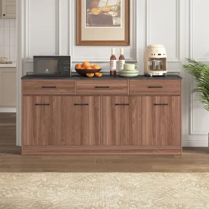 Dressoir met 3 lades, 4 deuren en verstelbare planken – Blad met betonlook – Bruin