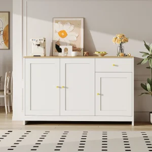 Dressoir met 3 deuren en 1 lade – Naturel en wit 120 x 40 x 75 cm