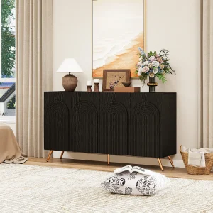 Dressoir met 4 deuren en verstelbare planken – Zwart 150 x 37 x 83,5 cm Dressoir met 4 deuren en verstelbare planken – Zwart 150 x 37 x 83,5 cm