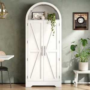 Gebogen keukenkast / sideboard 70x35x170 cm – met 2 deuren – bovenste open plank – landelijke stijl – Wit Gebogen keukenkast / sideboard 70x35x170 cm – met 2 deuren – bovenste open plank – landelijke stijl – Wit