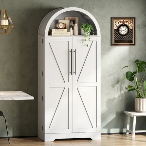 Gebogen keukenkast / sideboard 70x40x165 cm – met 2 deuren – bovenste open plank – landelijke stijl – Wit Gebogen keukenkast / sideboard 70x40x165 cm – met 2 deuren – bovenste open plank – landelijke stijl – Wit