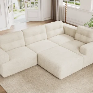 Flexibele modulaire bank – volledig schuimstructuur – geen montage nodig – chenille stof – beige Flexibele modulaire bank – volledig schuimstructuur – geen montage nodig – chenille stof – beige