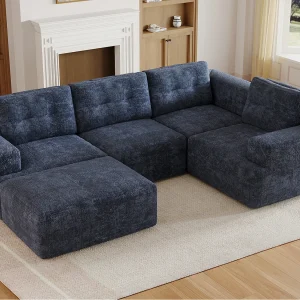Flexibele modulaire bank – volledig schuimstructuur – geen montage nodig – chenille stof – blauw Flexibele modulaire bank – volledig schuimstructuur – geen montage nodig – chenille stof – blauw