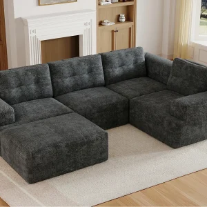 Flexibele modulaire bank – volledig schuimstructuur – geen montage nodig – chenille stof – grijs Flexibele modulaire bank – volledig schuimstructuur – geen montage nodig – chenille stof – grijs