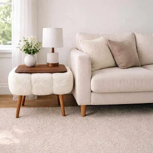 Elegante Witte Houten Bijzettafel "Papatya 35×45" – 45 x 35 x 44 cm Elegante Witte Houten Bijzettafel "Papatya 35×45" – 45 x 35 x 44 cm