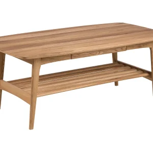 Freja houten bank 130 cm met plank en lade, kleur geoliede eik Freja houten bank 130 cm met plank en lade, kleur geoliede eik
