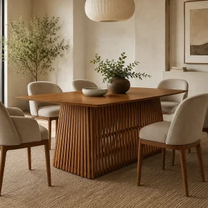 FRANTZ rechthoekige eettafel in massief mindi-hout naturel 160×79,5×76,5 cm