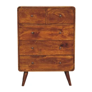 Gebogen ladekast Artisan Furniture van kastanjehout, 5 lades, bruin Gebogen ladekast Artisan Furniture van kastanjehout, 5 lades, bruin