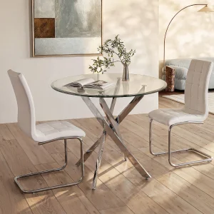 Eettafel COSIMA – 2 personen – Gehard glas en verchroomd metaal Eettafel COSIMA – 2 personen – Gehard glas en verchroomd metaal