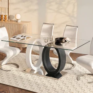 Eettafel AYANE – 6 personen – Gehard glas en MDF – grijs en wit Eettafel AYANE – 6 personen – Gehard glas en MDF – grijs en wit