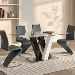 Eettafel WINCH – 6 personen – Gehard glas – Zwart & Wit Eettafel WINCH – 6 personen – Gehard glas – Zwart & Wit