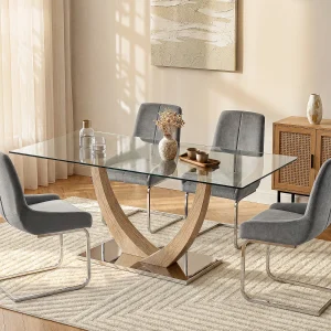 Eettafel voor 6 personen van gehard glas, mdf en roestvrij staal – MELODIE II Eettafel voor 6 personen van gehard glas, mdf en roestvrij staal – MELODIE II