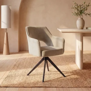 Draaistoel met armleuningen van velours en zwart metaal – Beige – KONYA Draaistoel met armleuningen van velours en zwart metaal – Beige – KONYA