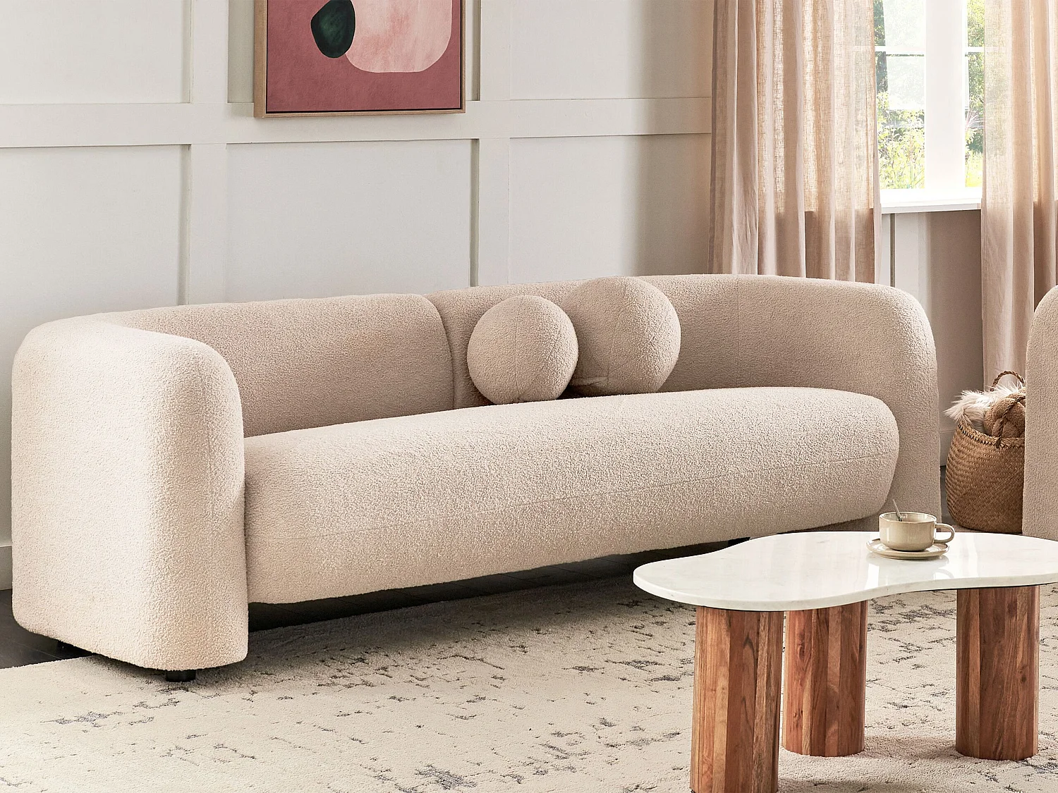 Bank LEIREN Bouclé Beige 3-zitter