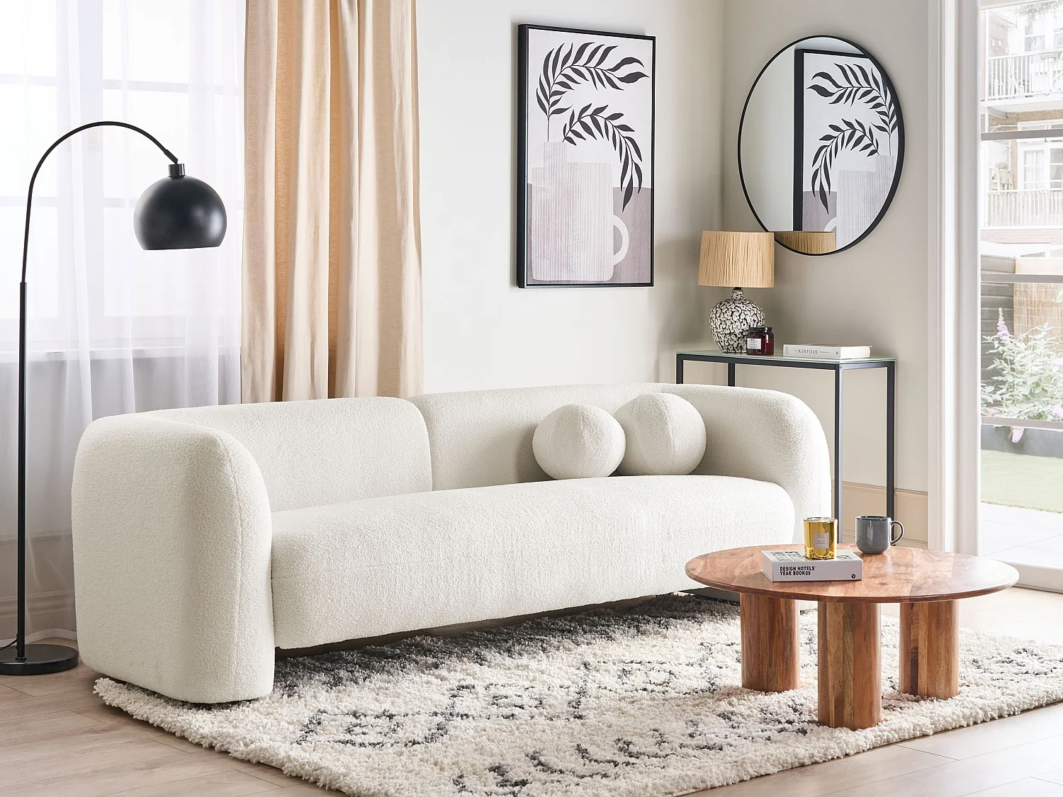 Bank LEIREN Bouclé Wit 3-zitter