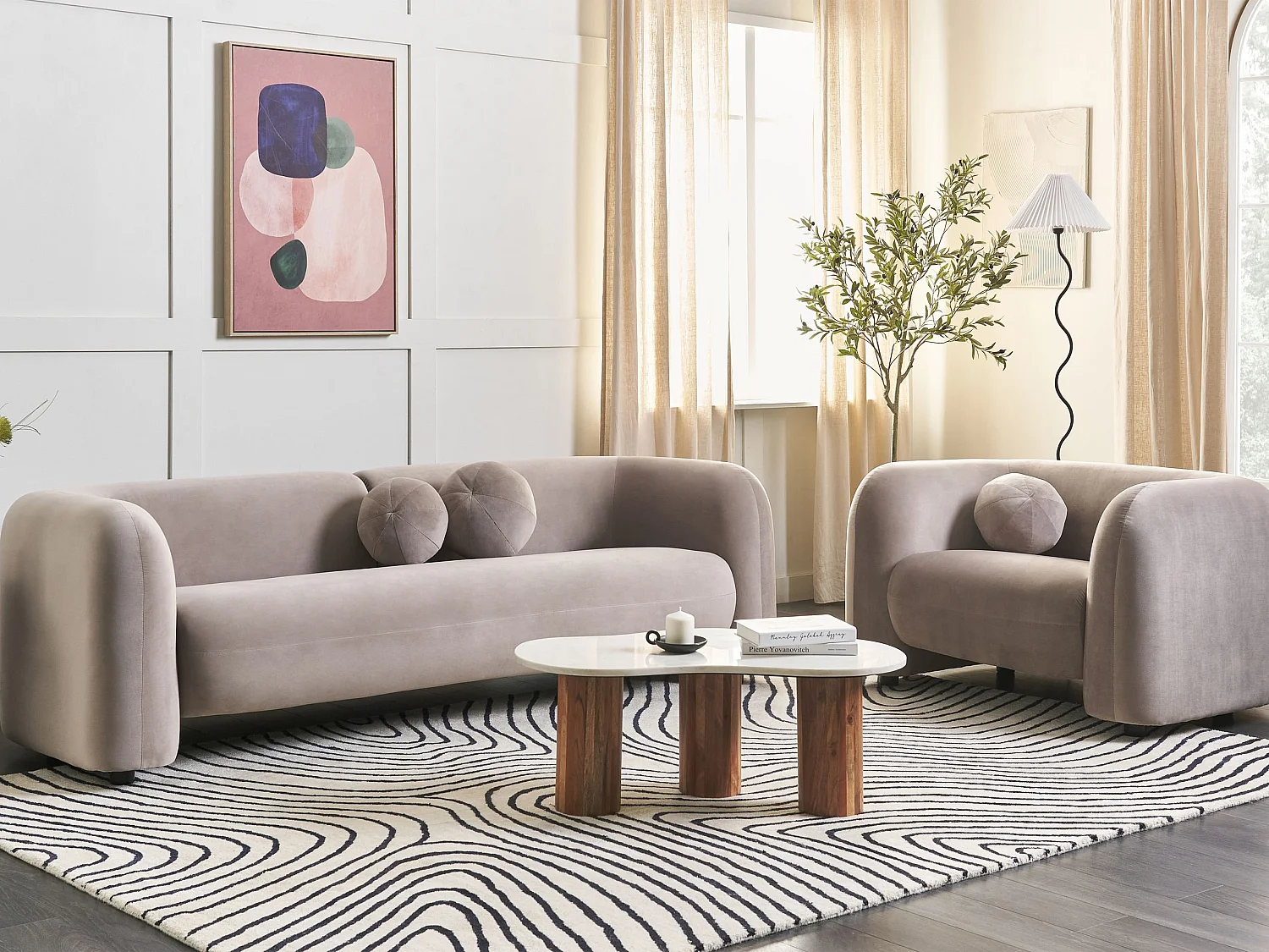 Bank LEIREN Fluweel Taupe 3-zitter