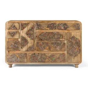 Buffet in massief manguierhout met beschilderde details 148 cm