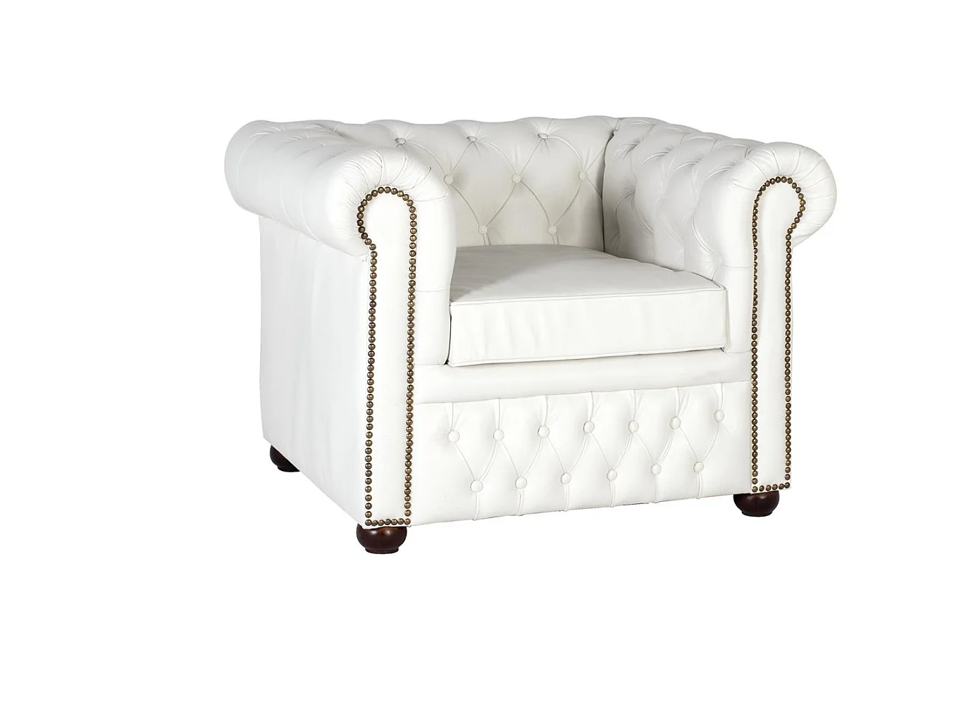 Fauteuil Chester monoplace bekleed met natuurlijk leer afwerking wit