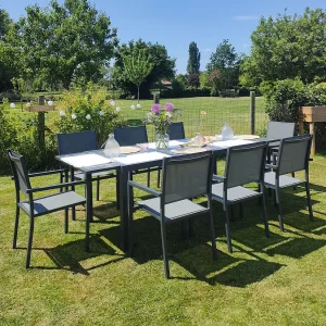 FIRENZE grijs textilene uittrekbare tuinset 8 zitplaatsen – aluminium antraciet FIRENZE grijs textilene uittrekbare tuinset 8 zitplaatsen – aluminium antraciet