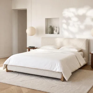 Bed 160 x 200 cm van boucléstof, wit en naturel – GAMURA