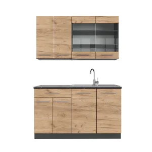Eenpersoonskeuken eik goud/antraciet 140x46x81.6 fame-line