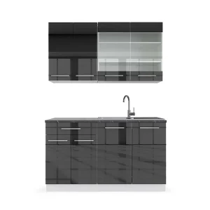 Eenpersoonskeuken antraciet hoogglans/wit 140x60x81.6 fame-line Eenpersoonskeuken antraciet hoogglans/wit 140x60x81.6 fame-line