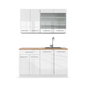 Eenpersoonskeuken wit hoogglans/wit 140x60x81.6 fame-line