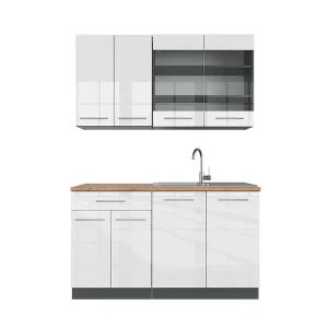 Eenpersoonskeuken wit hoogglans/antraciet 140x60x81.6 fame-line