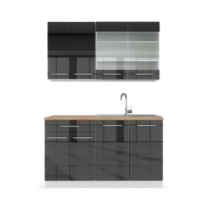 Eenpersoonskeuken antraciet hoogglans/wit 140x60x81.6 fame-line Eenpersoonskeuken antraciet hoogglans/wit 140x60x81.6 fame-line