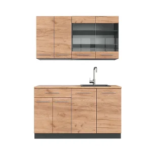 Eenpersoonskeuken eik goud/antraciet 140x60x81.6 fame-line