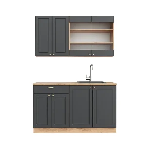 Eenpersoonskeuken antraciet landhuis/goud kraft eik 140x60x81.6 fame-line Eenpersoonskeuken antraciet landhuis/goud kraft eik 140x60x81.6 fame-line