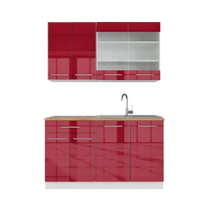 Eenpersoonskeuken bordeaux hoogglans/wit 140x60x81.6 fame-line Eenpersoonskeuken bordeaux hoogglans/wit 140x60x81.6 fame-line