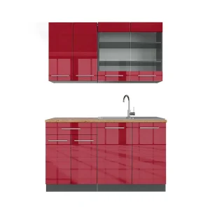 Eenpersoonskeuken bordeaux hoogglans/antraciet 140x60x81.6 fame-line