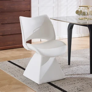Eetkamerstoel bekleed met wit kunstleer, draaibare, voor de woonkamer Eetkamerstoel bekleed met wit kunstleer, draaibare, voor de woonkamer