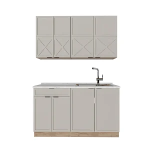 Eenpersoonskeuken grijs/beige/gouden eik 140x46x81.6 fame-line