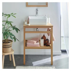 Enkel meubel 60cm eiken met vierkante witte waskom HOPP Enkel meubel 60cm eiken met vierkante witte waskom HOPP