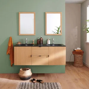 Dubbel meubel 140cm eiken, kranen en vierkante spiegels STUDIO