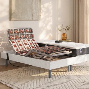 Elektrisch decoratief relaxbed met bedbodem en matras van latex met 3 zones 2 x 90 x 200 cm, grijze stof TIARI Elektrisch decoratief relaxbed met bedbodem en matras van latex met 3 zones 2 x 90 x 200 cm, grijze stof TIARI