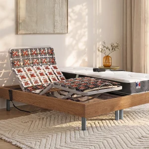 Elektrisch decoratief relaxbed met bedbodem en matras van latex met 3 zones 2 x 90 x 200 cm, beige stof JOFAR Elektrisch decoratief relaxbed met bedbodem en matras van latex met 3 zones 2 x 90 x 200 cm, beige stof JOFAR